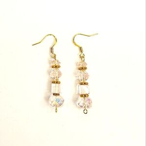 Clear Pink Faceted Glass Beaded Earrings